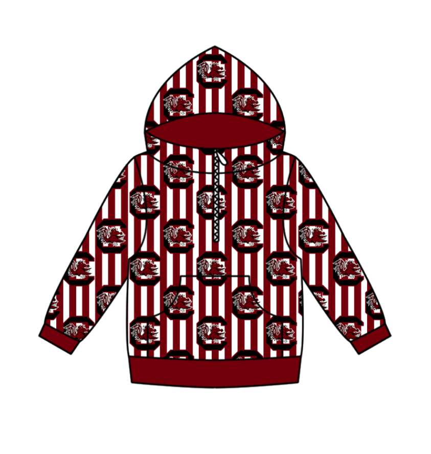 Preorder(moq 5) Baby Boys Zipper Pockets Red Stripe C Bulls Team Hoodies Top