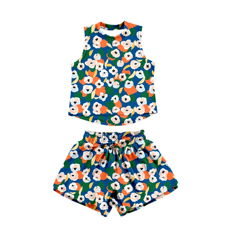 Preorder (moq 5)Baby Girls Sleeveless Colorful Floral Top Shorts Clothes Set