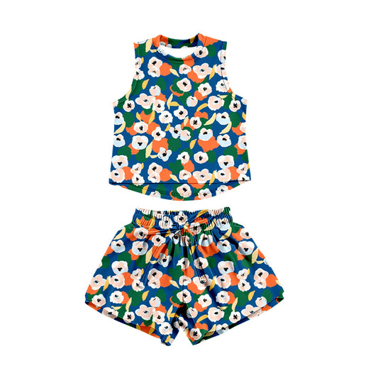 Preorder (moq 5)Baby Girls Sleeveless Colorful Floral Top Shorts Clothes Set