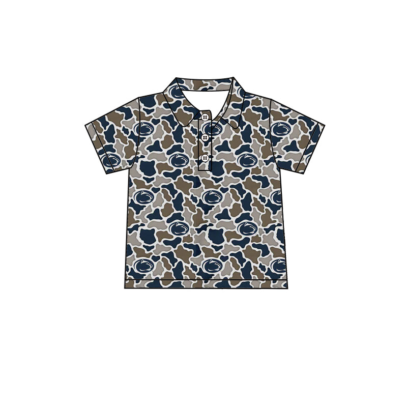 Preorder (moq 5)Baby Boys Southern Navy Camo Leopard Team Button Polo Shirts Top