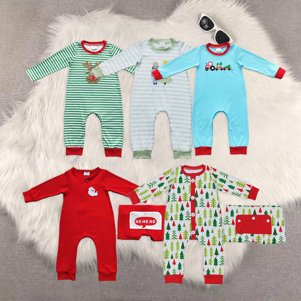 Sibling Baby Boys Christmas Tree Soldier Deer Santa Long Sleeve Rompers
