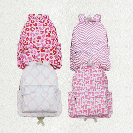 Sibling Baby Girls Pink Leopard Bows Plaid Back Bags