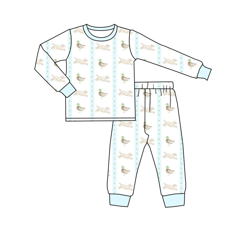 Preorder(moq 5) Baby Boys Ducks Dogs Stripe Top Pants Hunting Pajamas Sets