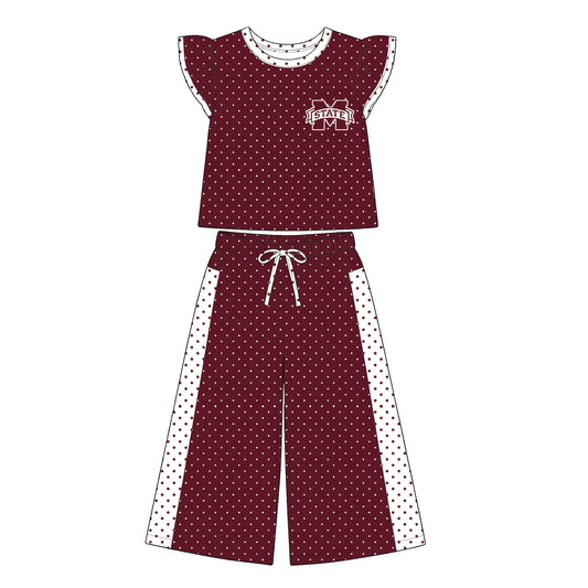 Preorder (moq 5)Baby Girls Flutter Sleeve Polka Dots Top Flare Pants Team Clothes Sets