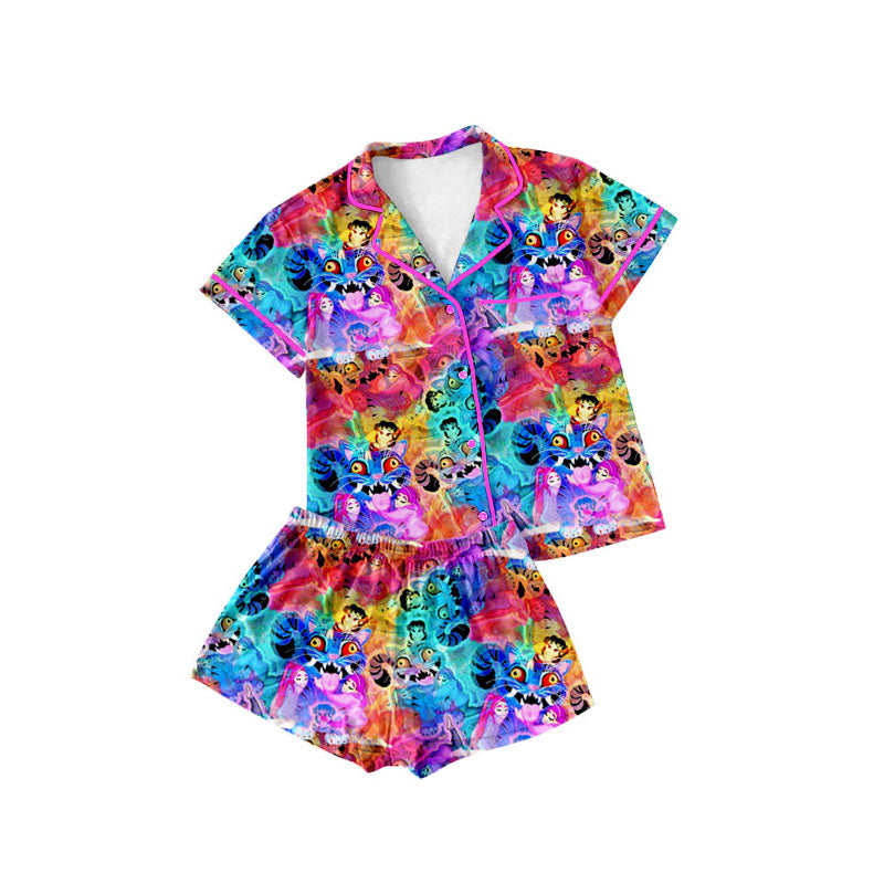 Preorder(moq 5) Baby Girls Cartoon Girls Camo Button Pockets Top Shorts Pajamas Sets
