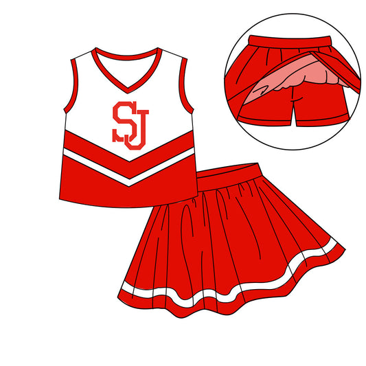 Preorder (moq 5)Baby Girls Sleeveless Vest Top Skirt Short Team Clothes Sets