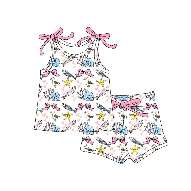 Preorder (moq 5)Baby Girls Fishes Starfishes Top Shorts Clothes Sets