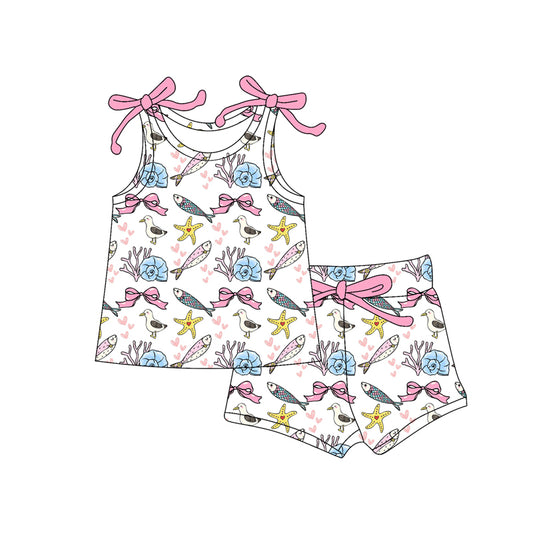 Preorder (moq 5)Baby Girls Fishes Starfishes Top Shorts Clothes Sets