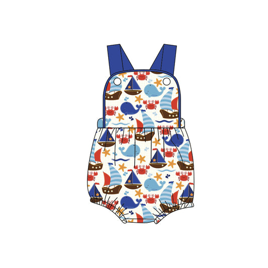 Preorder (moq 5)Baby Boys Strap Starfishes Boats Rompers