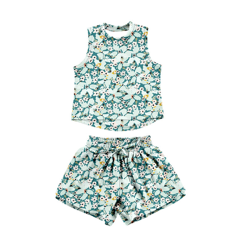 Preorder (moq 5)Baby Girls Sleeveless Colorful Floral Top Shorts Clothes Set