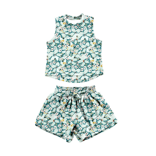 Preorder (moq 5)Baby Girls Sleeveless Colorful Floral Top Shorts Clothes Set