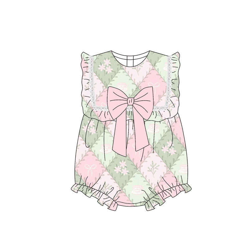 Preorder (moq 5)Baby Girls Bows Flowers Checked Ruffle Rompers