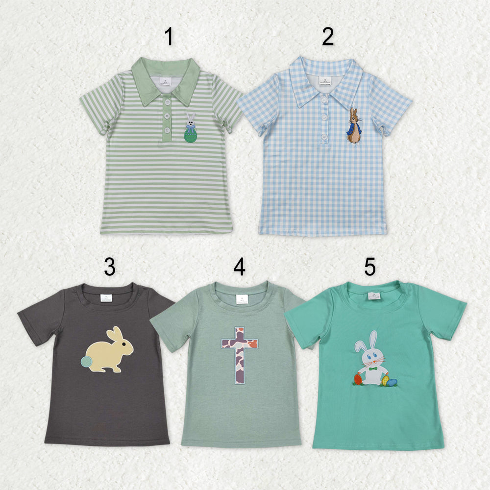 Sibling Baby Boys Embroidery Eggs Rabbits Cross Easter Polo Shirts Tops