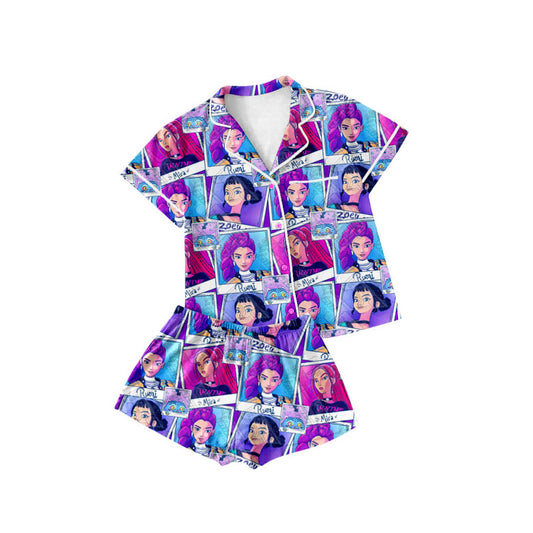 Preorder(moq 5) Baby Girls Cartoon Girls Button Pockets Top Shorts Pajamas Sets