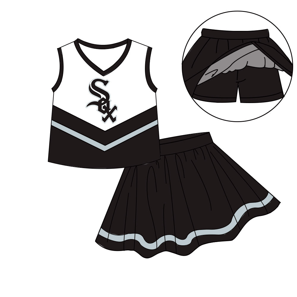 Preorder (moq 5)Baby Girls Sleeveless Vest Top Skirt Short Team Clothes Sets