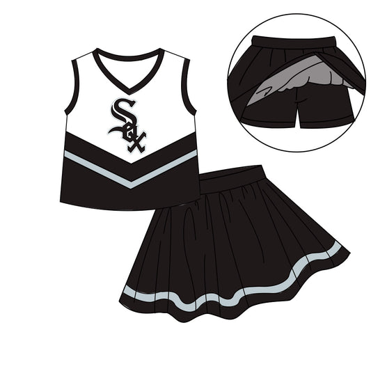 Preorder (moq 5)Baby Girls Sleeveless Vest Top Skirt Short Team Clothes Sets