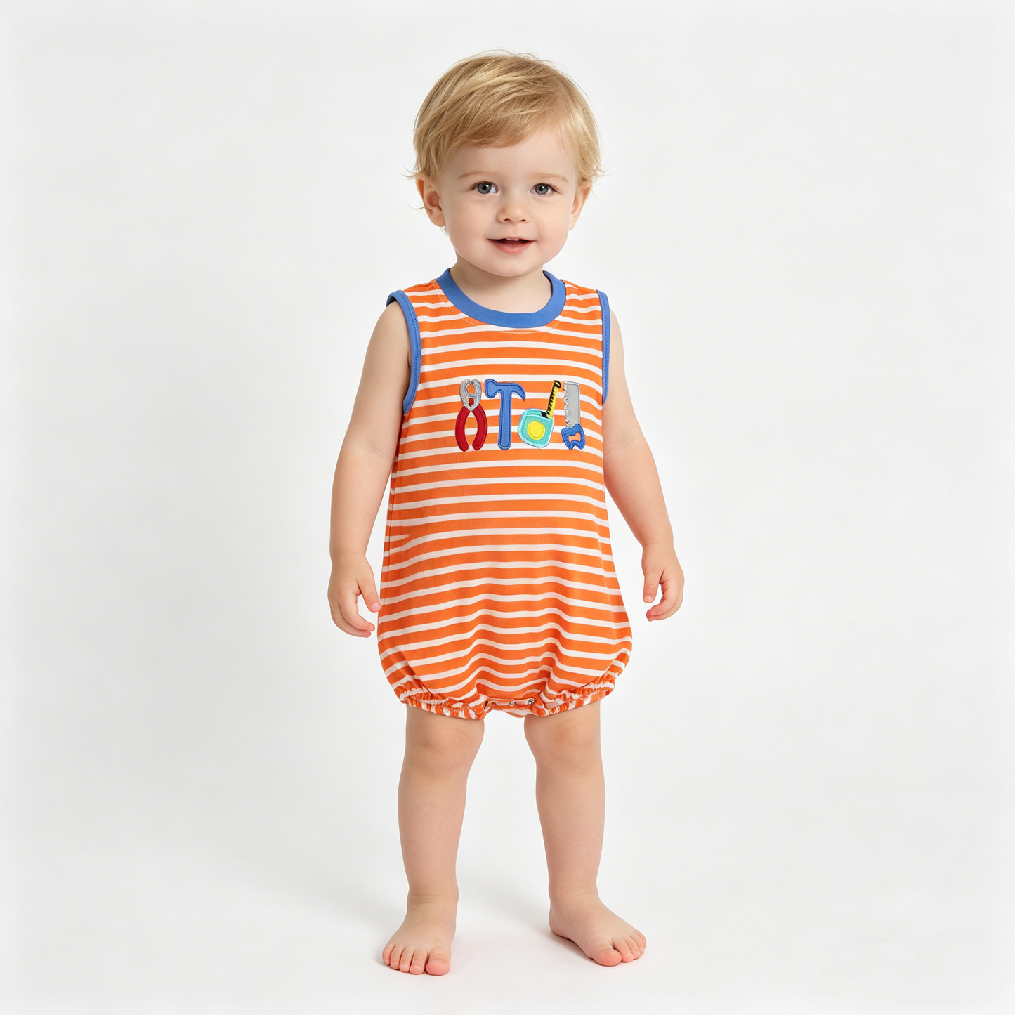 Embroidery Tools Baby Boys Sleeveless Orange Stripe Rompers
