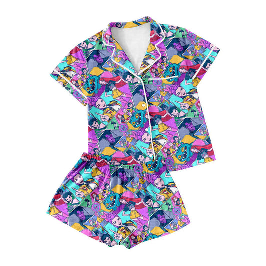 Preorder moq 5 Adult Women Cartoon Girls Button Pockets Top Shorts Pajamas Sets