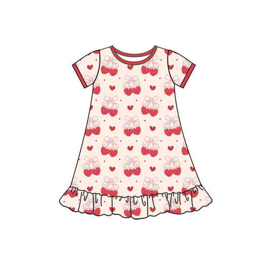 Preorder(moq 5) Baby Girls Hearts Strawberry Valentine Ruffle Knee Length Dresses