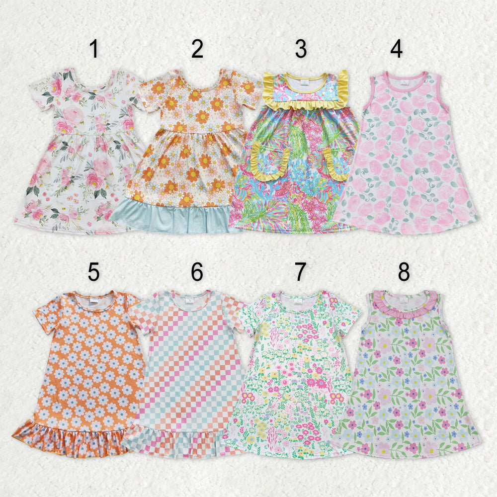 Sibling Baby Girls Flowers Checked Ruffle Knee Length Dresses