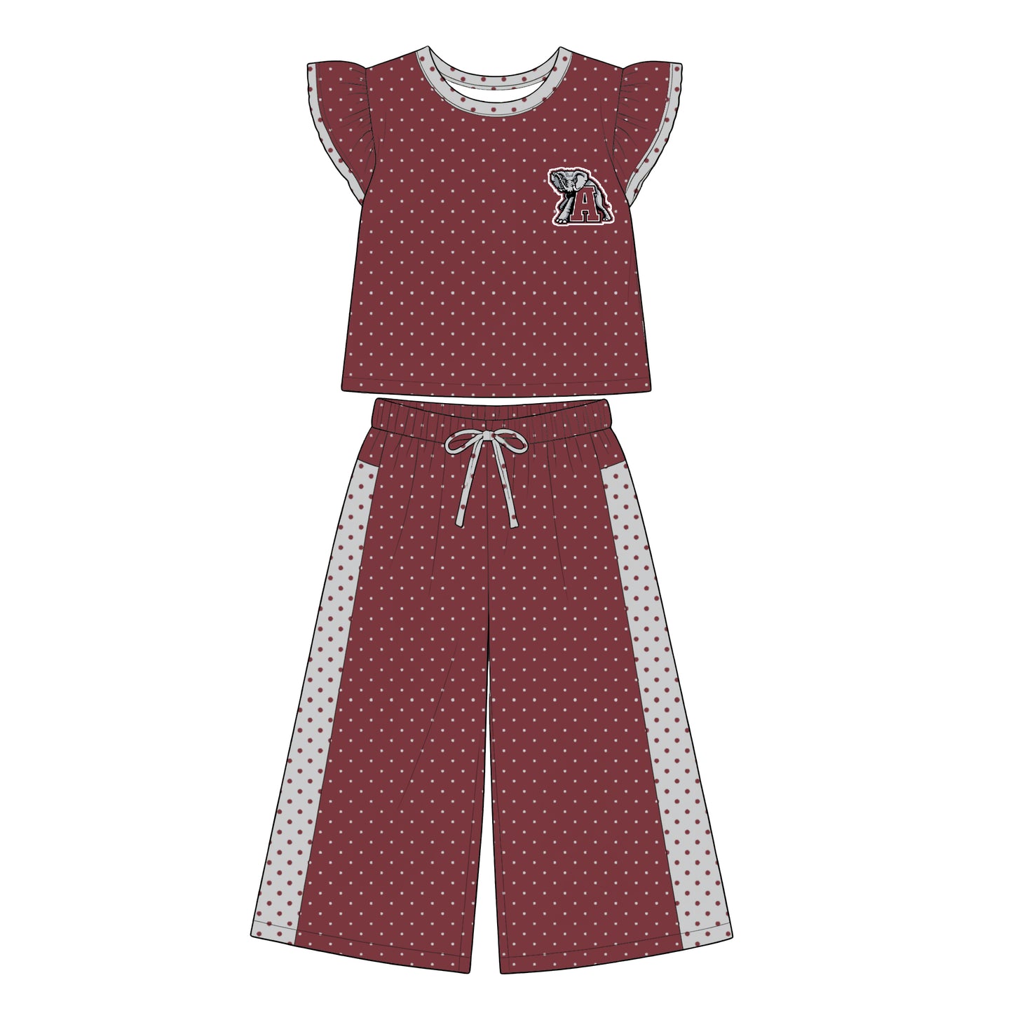 Preorder (moq 5)Baby Girls Flutter Sleeve Polka Dots Top Flare Pants Team Clothes Sets