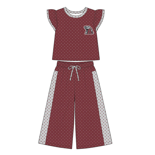 Preorder (moq 5)Baby Girls Flutter Sleeve Polka Dots Top Flare Pants Team Clothes Sets