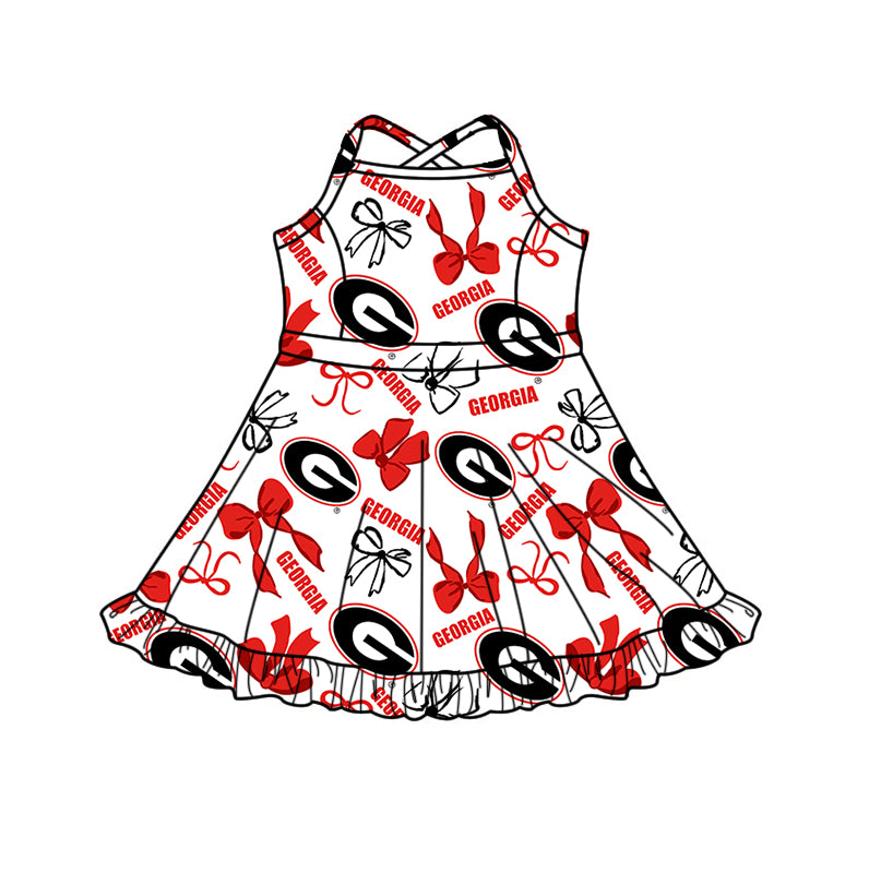 Preorder (moq 5)Baby Girls Strap Georgia Bows Team Shorts Ruffle Knee Length Dresses