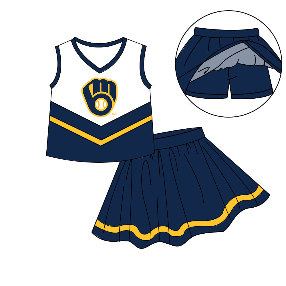Preorder (moq 5)Baby Girls Sleeveless Vest Top Skirt Short Team Clothes Sets
