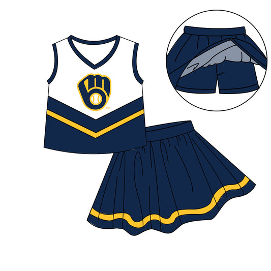 Preorder (moq 5)Baby Girls Sleeveless Vest Top Skirt Short Team Clothes Sets