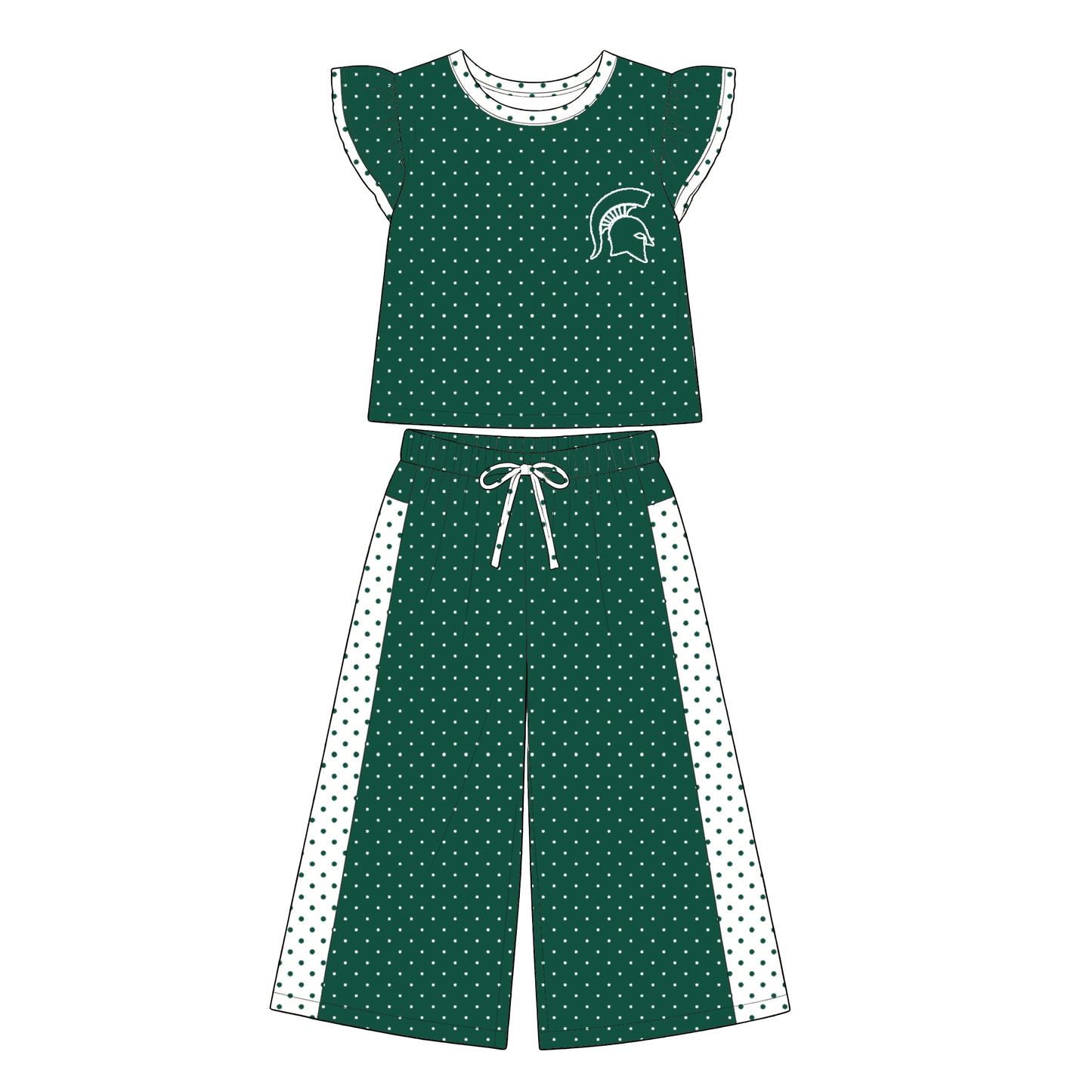Preorder (moq 5)Baby Girls Flutter Sleeve Polka Dots Top Flare Pants Team Clothes Sets