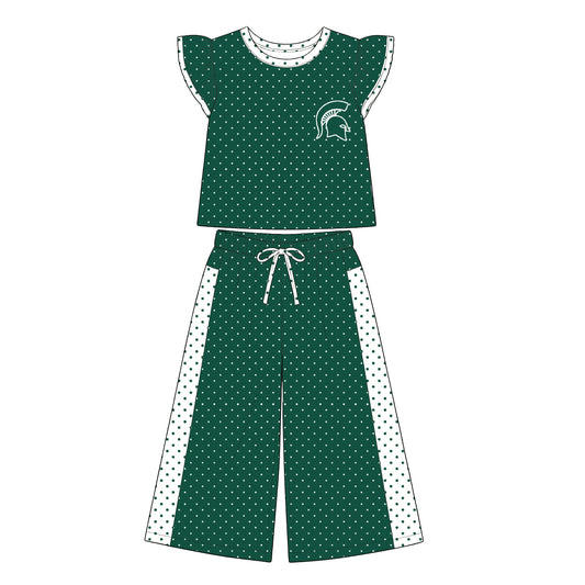 Preorder (moq 5)Baby Girls Flutter Sleeve Polka Dots Top Flare Pants Team Clothes Sets