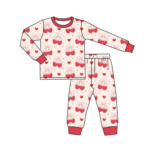 Preorder(moq 5) Baby Girls Hearts Strawberry Top Pants Valentine Pajamas Sets