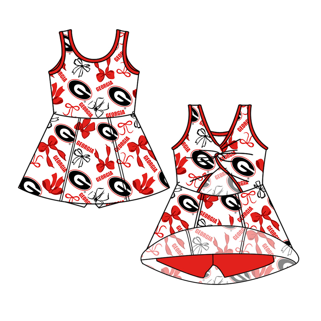 Preorder (moq 5)Baby Girls Sleeveless Georgia Bows Team Shorts Knee Length Dresses