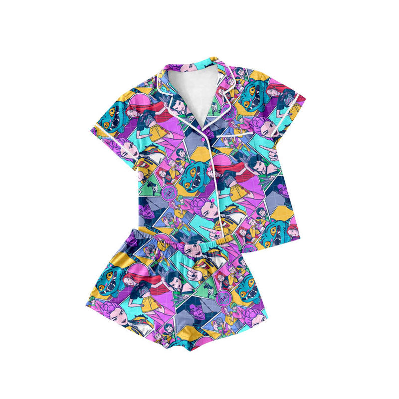 Preorder(moq 5) Baby Girls Cartoon Girls Button Pockets Top Shorts Pajamas Sets