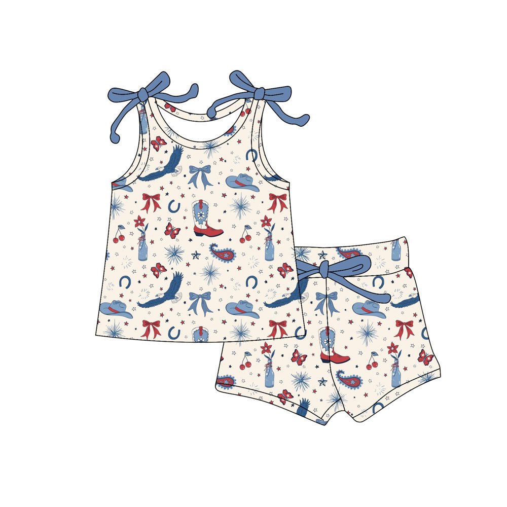 Preorder (moq 5)Baby Girls Eagles Boots Hats Top Shorts Western Clothes Sets