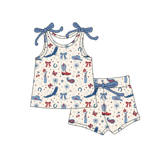 Preorder (moq 5)Baby Girls Eagles Boots Hats Top Shorts Western Clothes Sets