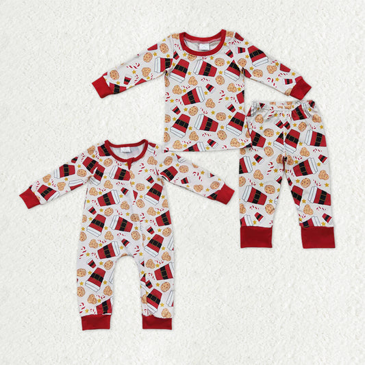 Sibling Baby Boys Coffee Cookie Candy Cane Top Pants Christmas Pajamas Sets Zipper Rompers