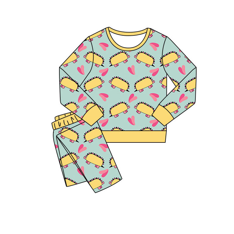 Preorder(moq 5) Baby Girls Hearts Dinosaurs Pants Valentines Pajamas Sets