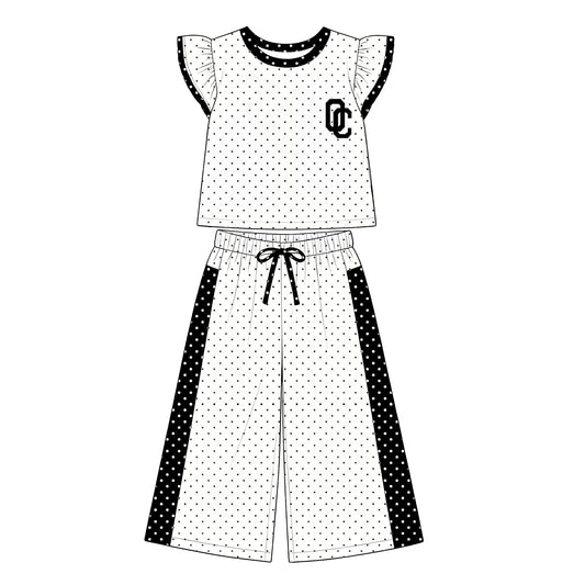Preorder (moq 5)Baby Girls Flutter Sleeve Polka Dots Top Flare Pants Team Clothes Sets