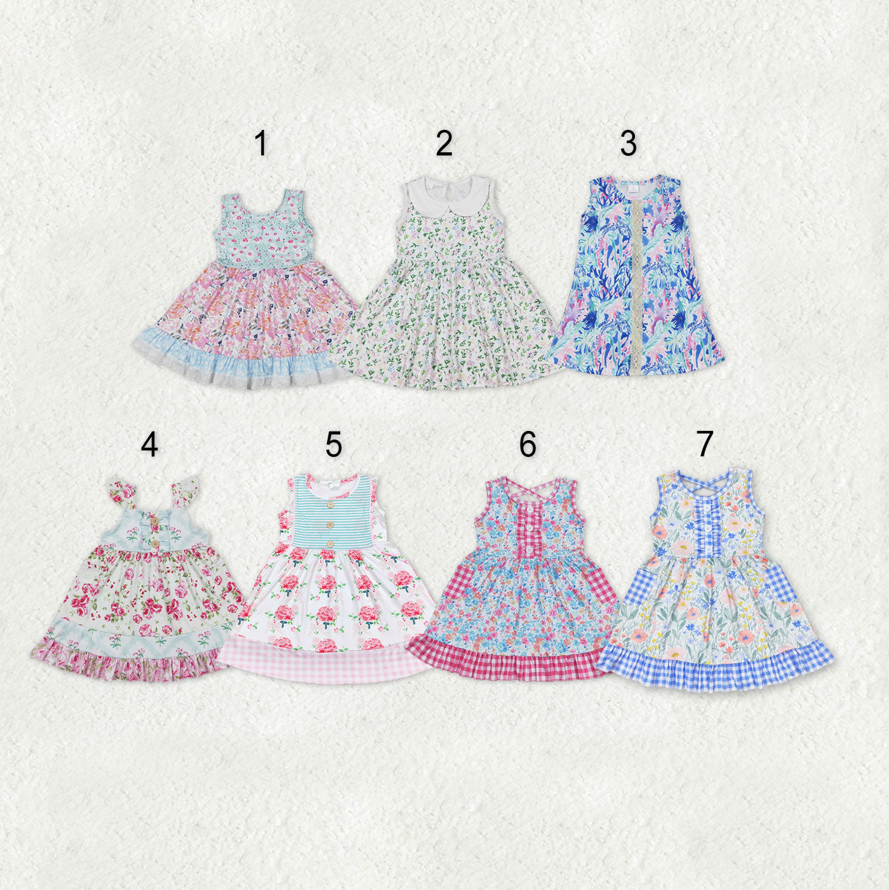 Sibling Baby Girls Flowers Plaid Button Pockets Ruffle Knee Length Dresses