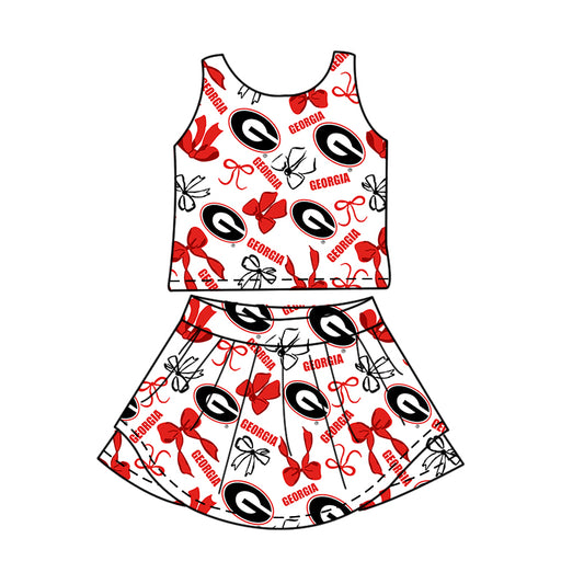 Preorder (moq 5)Baby Girls Sleeveless Georgia Bows Skirt Shorts Team Clothes Sets