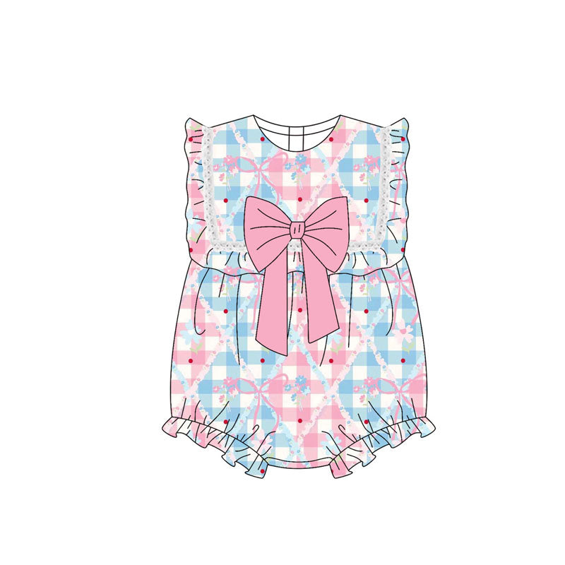 Preorder (moq 5)Baby Girls Bows Flowers Checked Ruffle Rompers