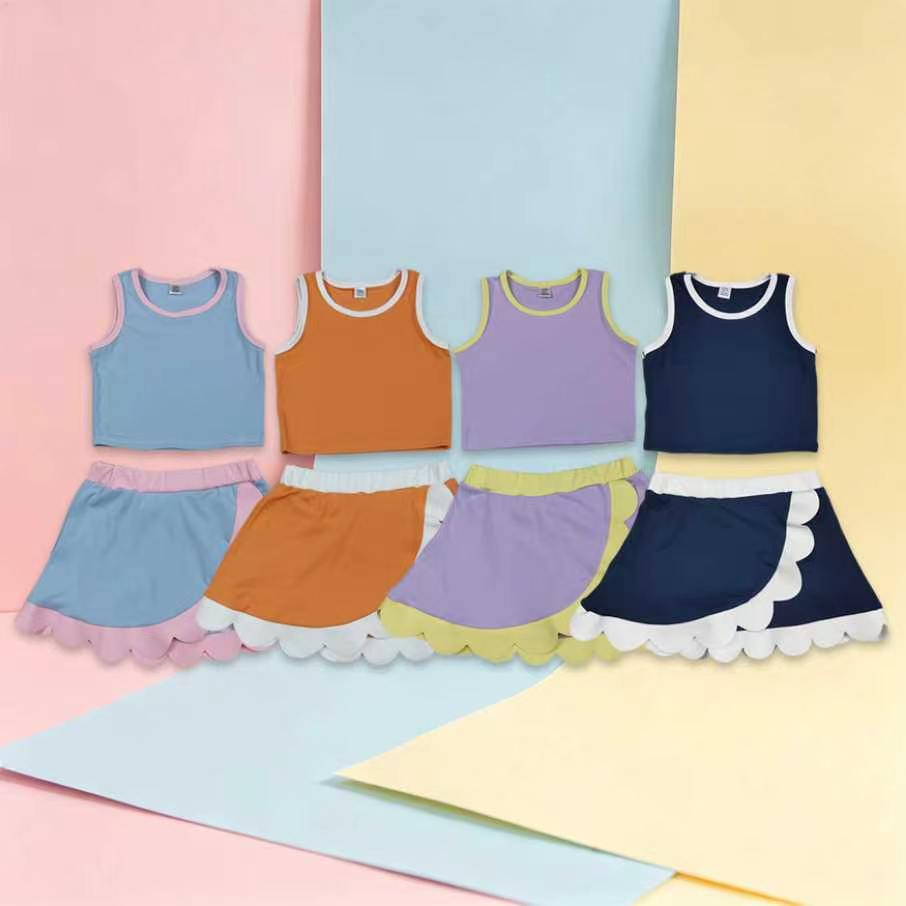 USA Shop Sibling Baby Girls Sleeveless Vest Scallop Skirt Short Yoga Active Clothes Sets