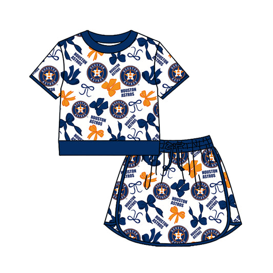 Preorder (moq 5)Baby Girls Bows Houston Astros Top Skirt Short Team Clothes Set
