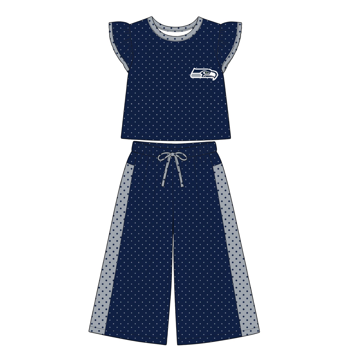 Preorder (moq 5)Baby Girls Flutter Sleeve Polka Dots Top Flare Pants Team Clothes Sets