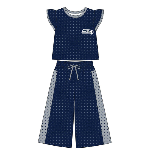 Preorder (moq 5)Baby Girls Flutter Sleeve Polka Dots Top Flare Pants Team Clothes Sets