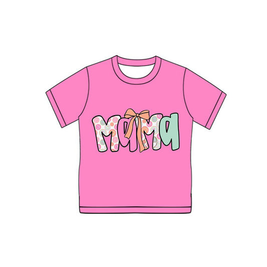Preorder(moq 8) Adult Women Pink Short Sleeve Smiles Mama Tee Shirts Tops