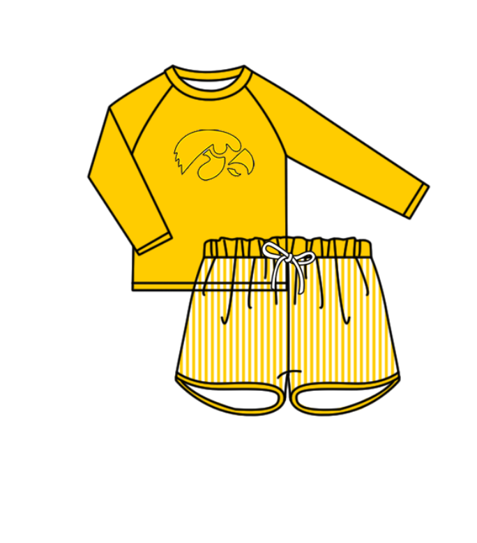 Preorder moq 5 Baby Boys Yellow Eagles Long Sleeve Top Stripe Shorts Team Swimsuits