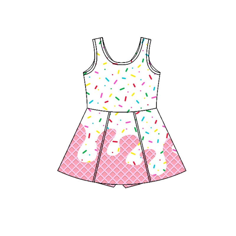 Preorder (moq 5)Baby Girls Sleeveless Pink Drip Sprinkles Shorts Team Knee Length Dresses