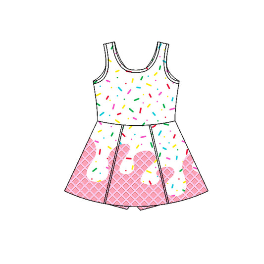 Preorder (moq 5)Baby Girls Sleeveless Pink Drip Sprinkles Shorts Team Knee Length Dresses